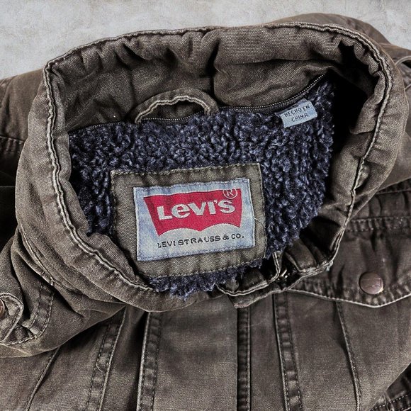 Vintage Green Levi's Jacket Utility Chore Fleece Lined XL Mens Military Twill - Picture 7 of 7